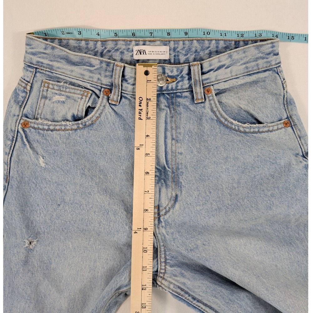 ZARA Wide Leg Jeans Womens 6 100% Cotton Distressed Denim 90's Grunge y2k Preppy - Picture 11 of 12
